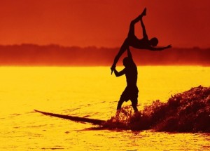 sunset surfing tandem