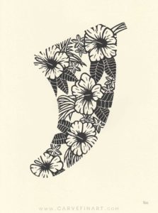 Hibiscus Flowers Fin - Carve Fin Art-LinocutSurfFinArt